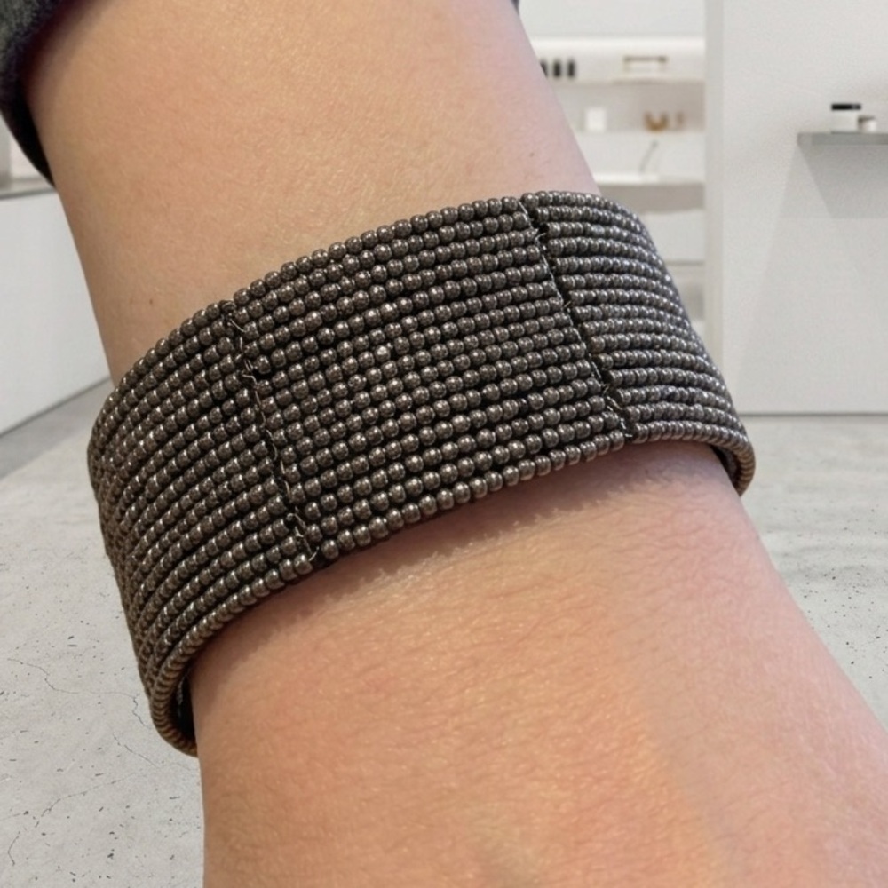 Elegant Black Beaded Women's Cuff Bracelet